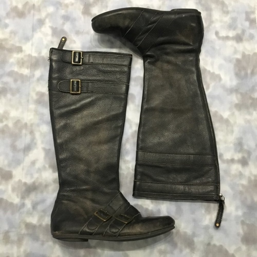 TOP SHOP distressed black leather biker boot sz 38